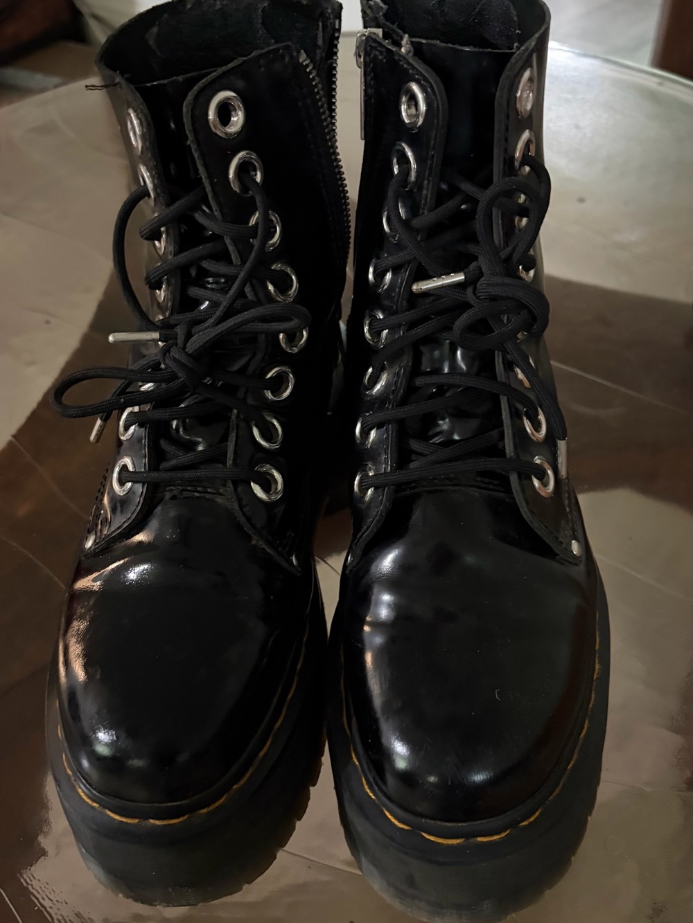Dr. Martens Black Patent Lace-Up Platform Boots